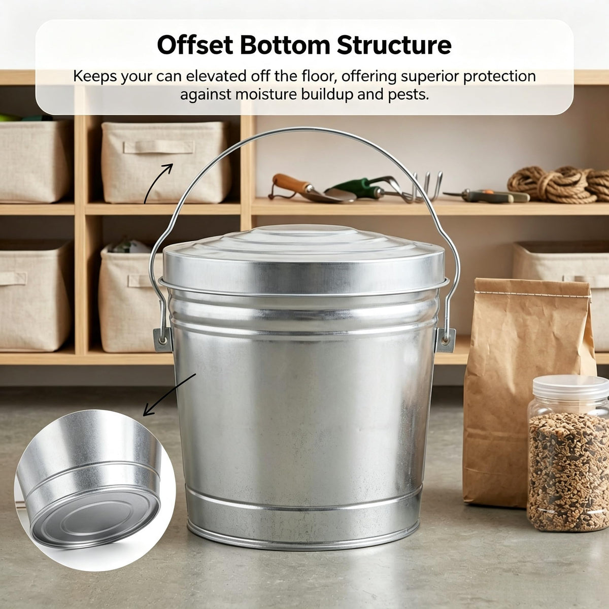 6 Gallon Galvanized Metal Trash Can with Locking Lid G511195