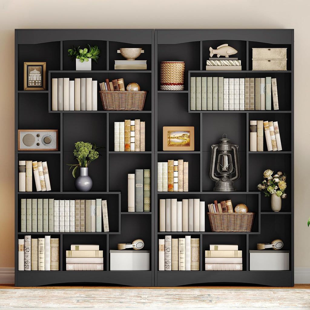 6-Tier Black Bookshelf with Open Shelves O13740