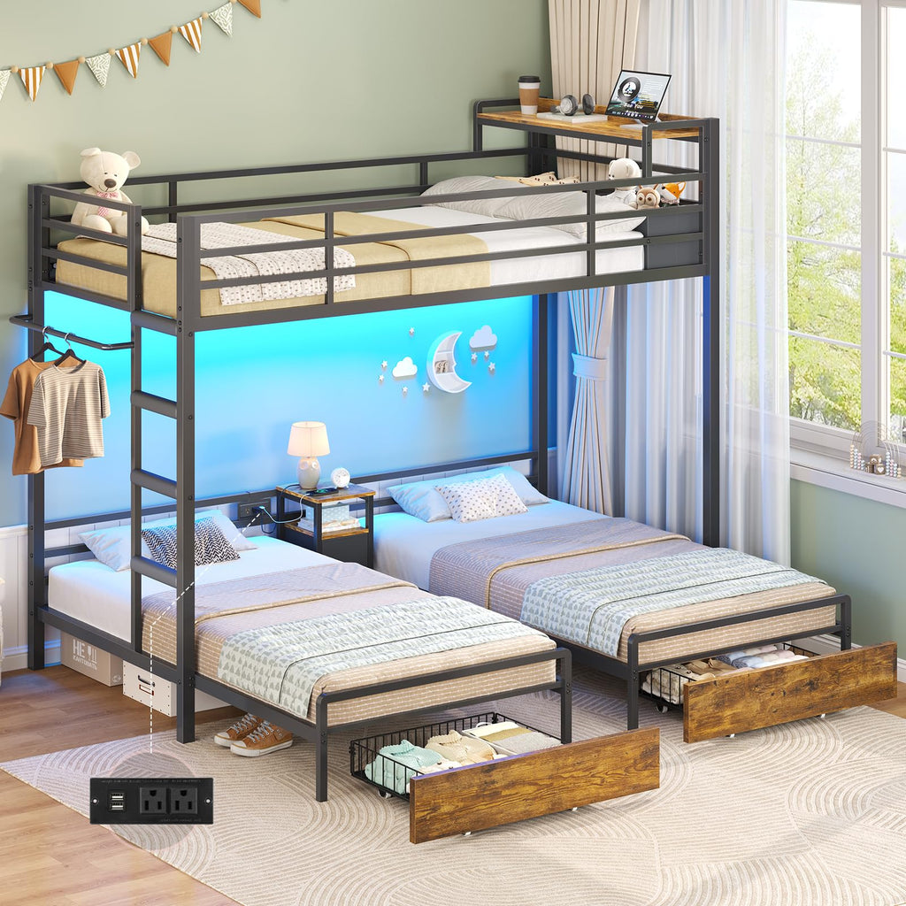 Black Twin Over Twin Triple Bunk Bed with Storage Drawers K1584