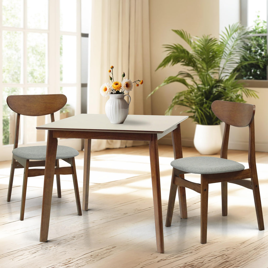 Set of 3 Square Dining Table and 2 Side Chairs Solid Wood Padded Seat Medium Brown R140956