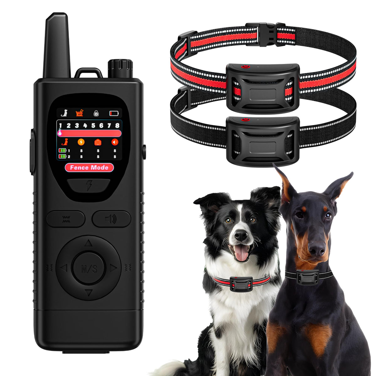 Wireless Dog Fence System 2-in-1 Pet Containment Training Collar IPX6 Waterproof Rechargeable Black Red X88172