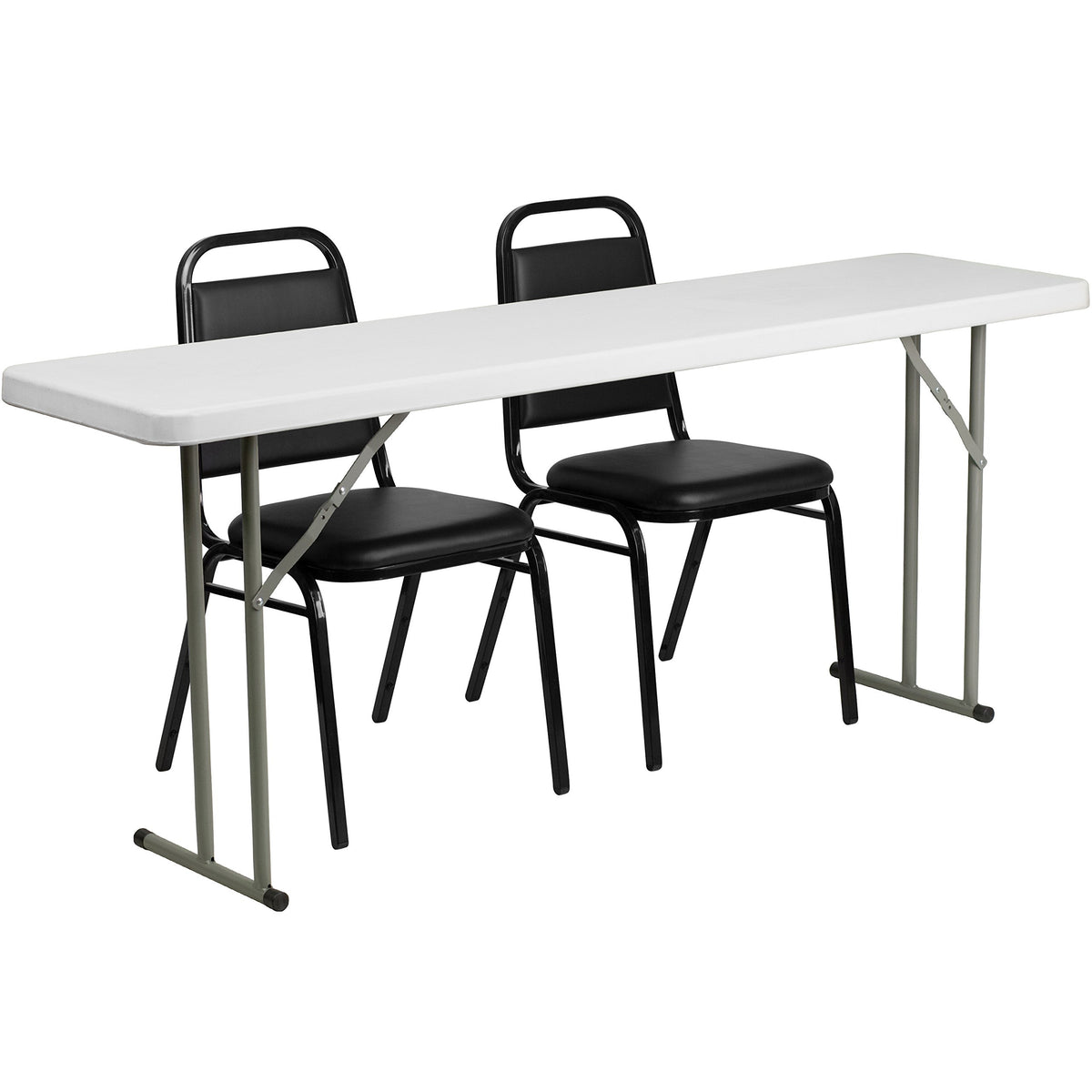 6-Foot Granite White Plastic Folding Training Table Set W5322