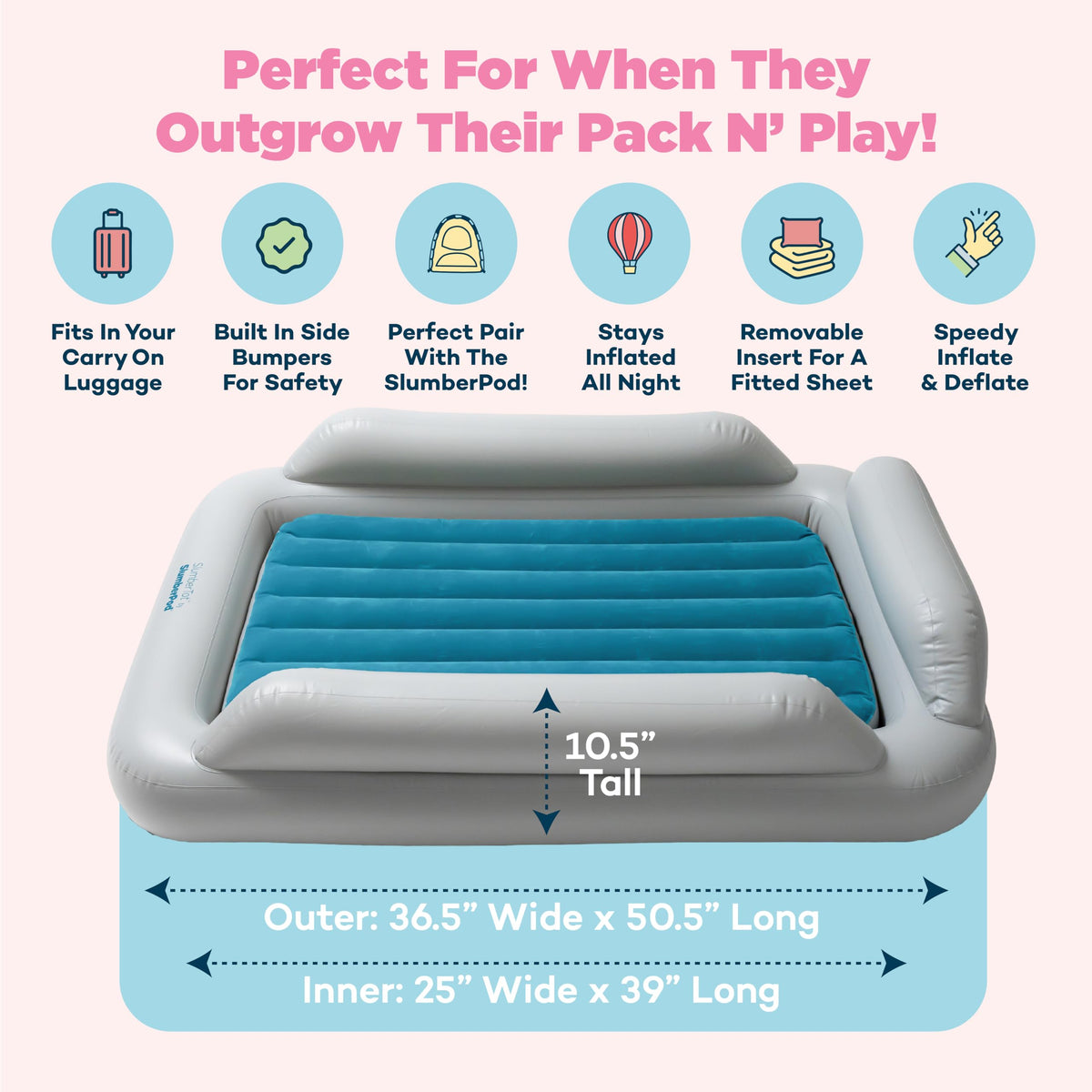 Inflatable Toddler Travel Bed with Safety Bumpers Z37327