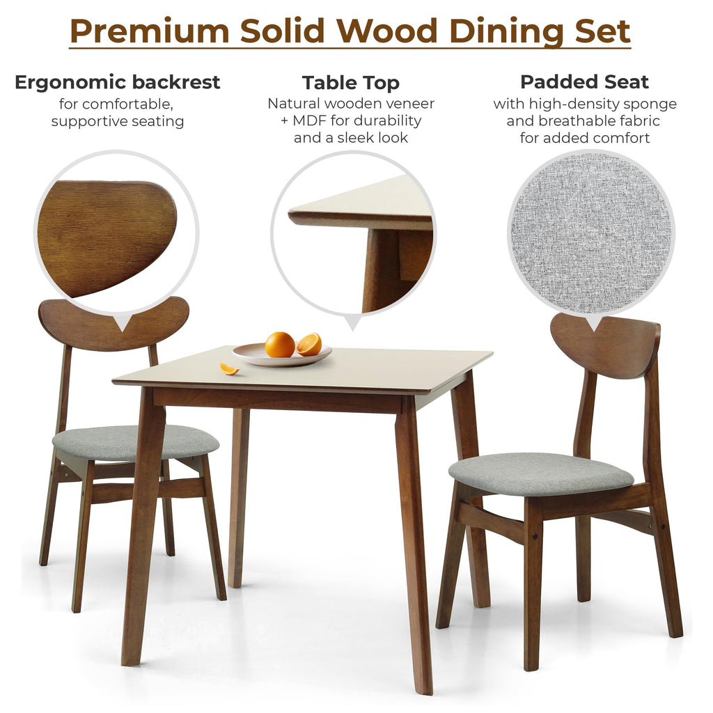 Set of 3 Square Dining Table and 2 Side Chairs Solid Wood Padded Seat Medium Brown R140956