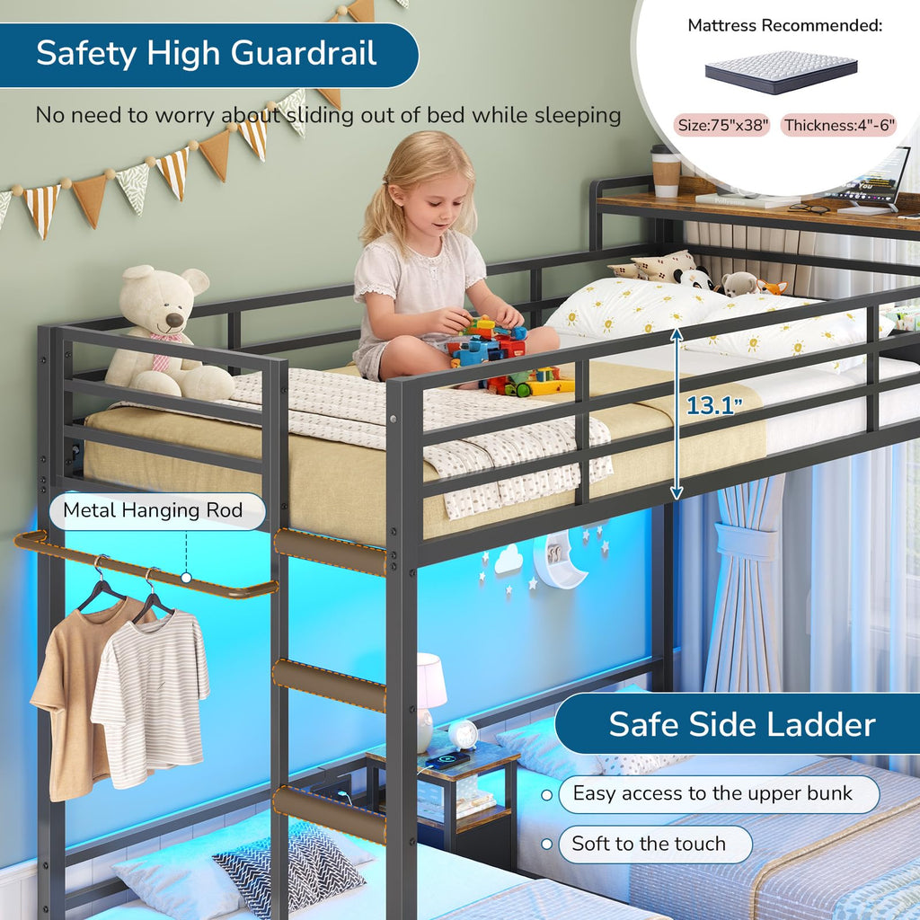 Black Twin Over Twin Triple Bunk Bed with Storage Drawers K1584