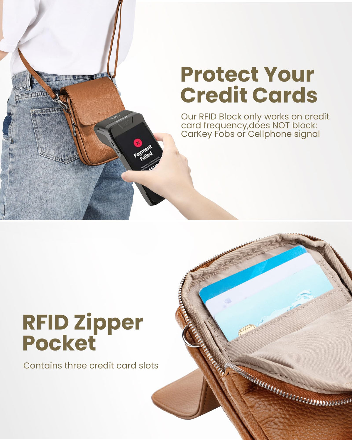 Genuine Leather Crossbody Bag with RFID Blocking Card Slots Z722
