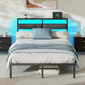 Full Size Black Platform Bed with LED Lights & Charging Z279