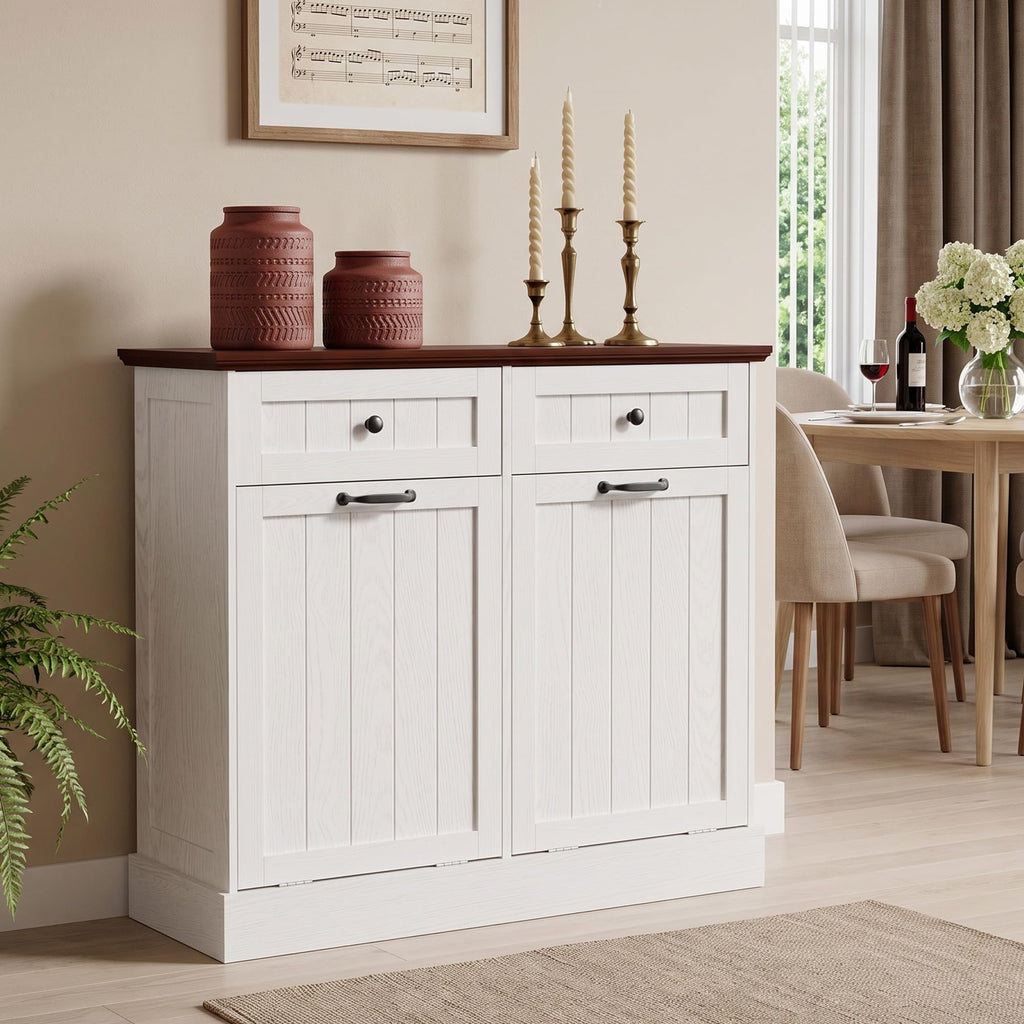 20 Gallons Tilt Out Trash Cabinet with Drawer, White I153214