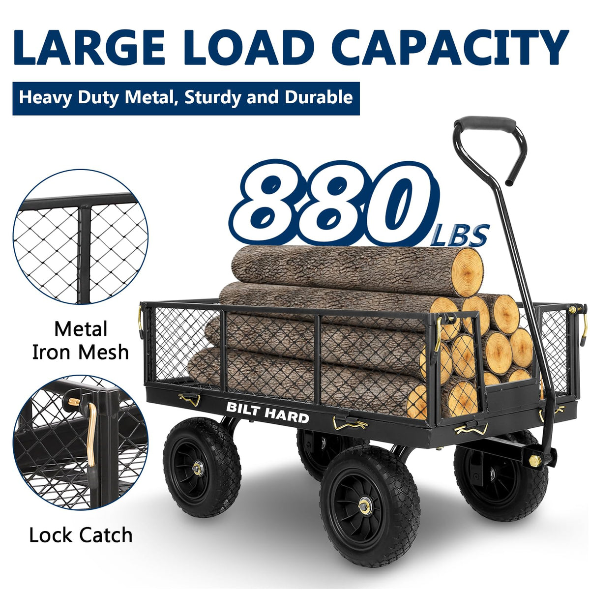 10" Flat Free Tires Steel Garden Cart with Rotating Handle R5219
