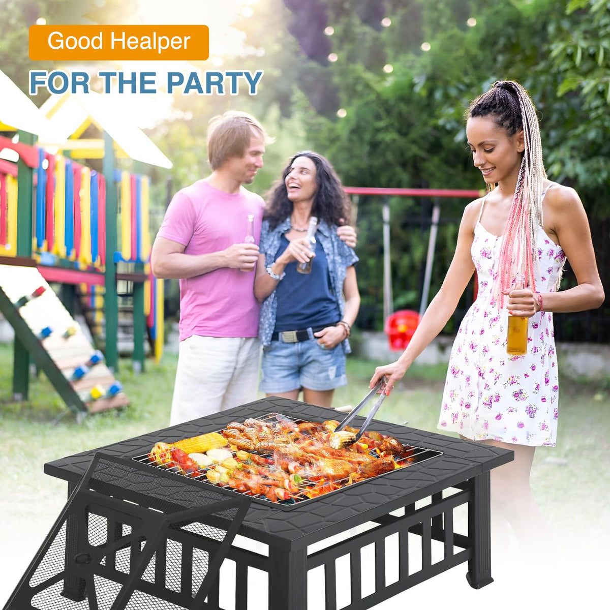 Square Metal Fire Pit Table 32in V2995