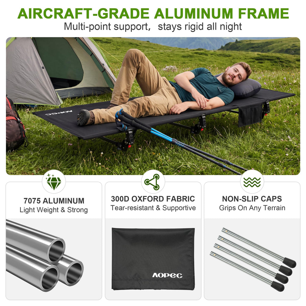 Height Adjustable Black Camping Cot V3251
