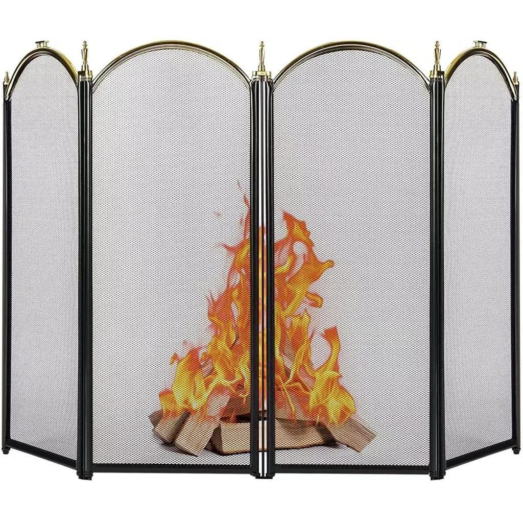Large Gold 4 Panel Wrought Iron Fireplace Screen W538
