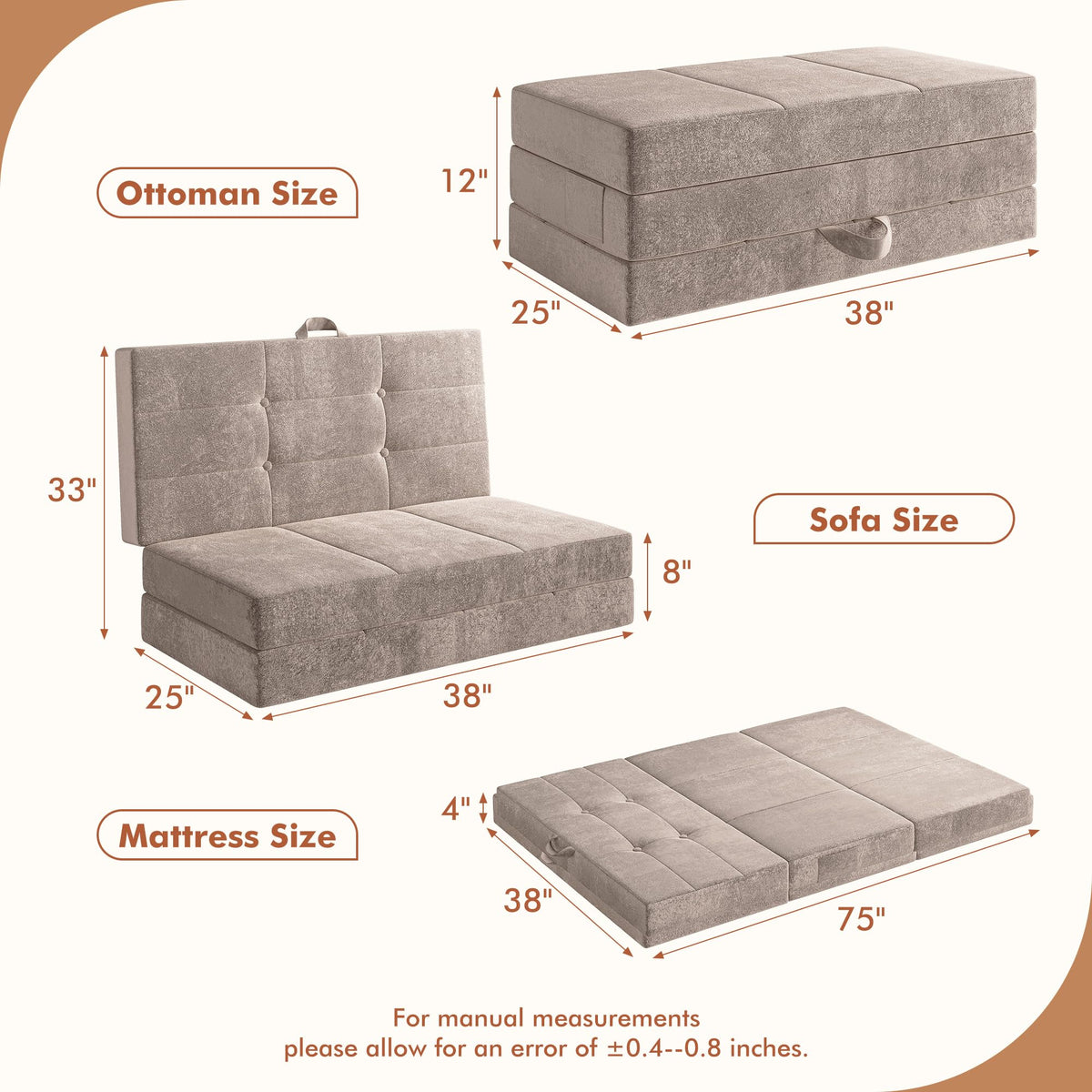 Foldable Twin 4 Inch Memory Foam Mattress G376527