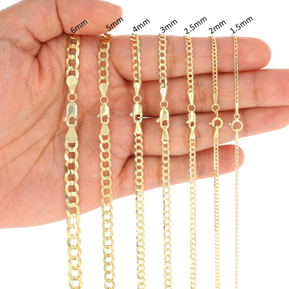 14K Yellow Gold Cuban Curb Link Chain Necklace G377
