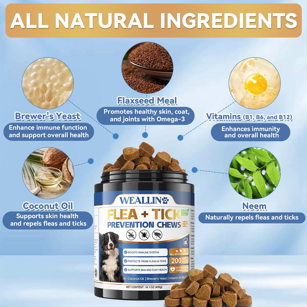 Flea and Tick Prevention for Dogs, 200 Chews I2613