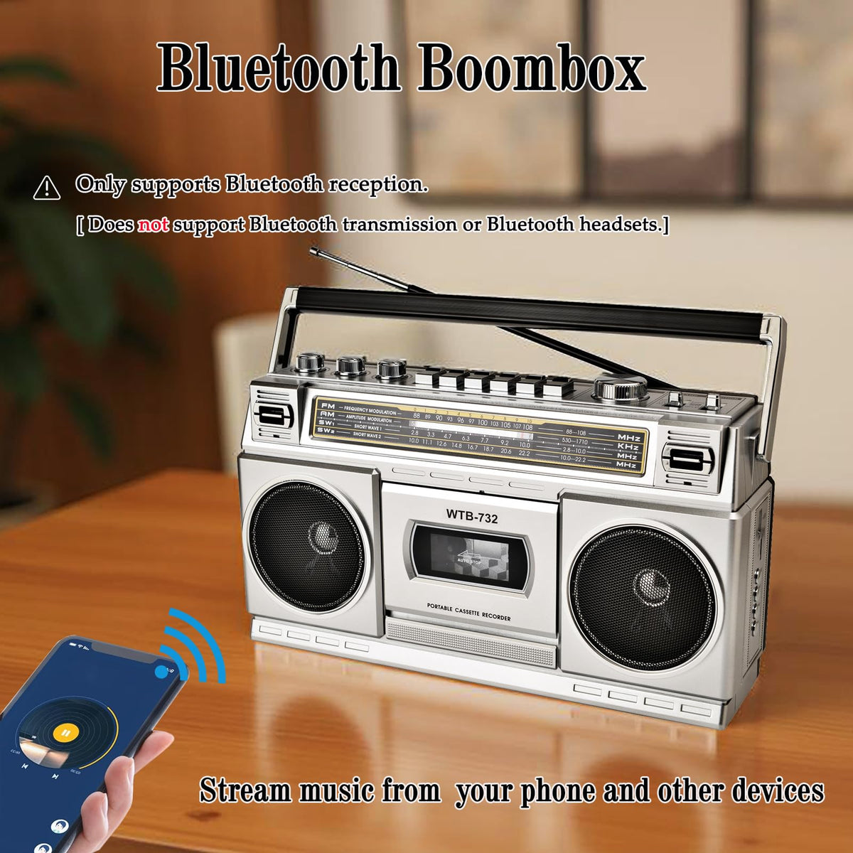 Portable Boombox with Cassette Player Recorder V532871