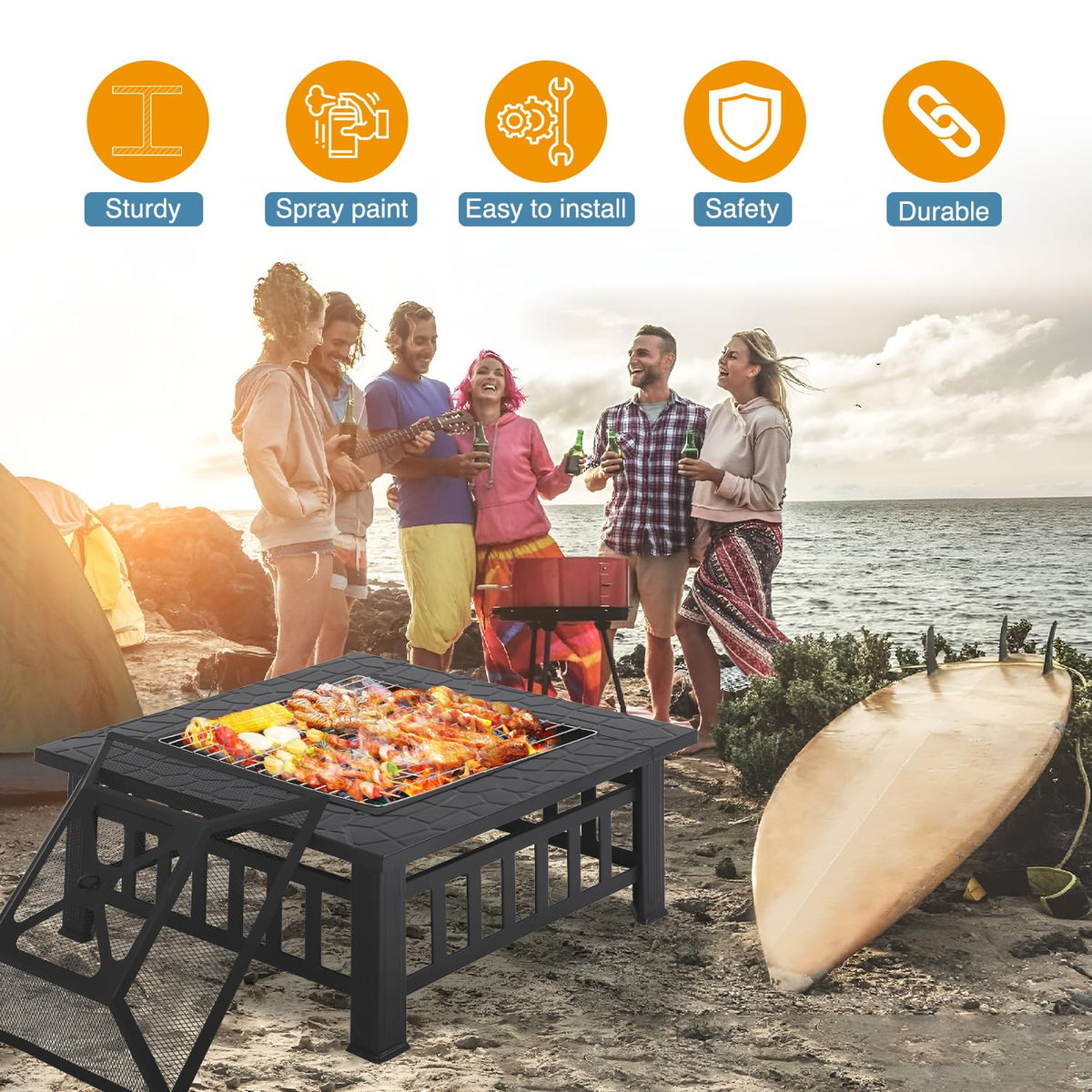 Square Metal Fire Pit Table 32in V2995