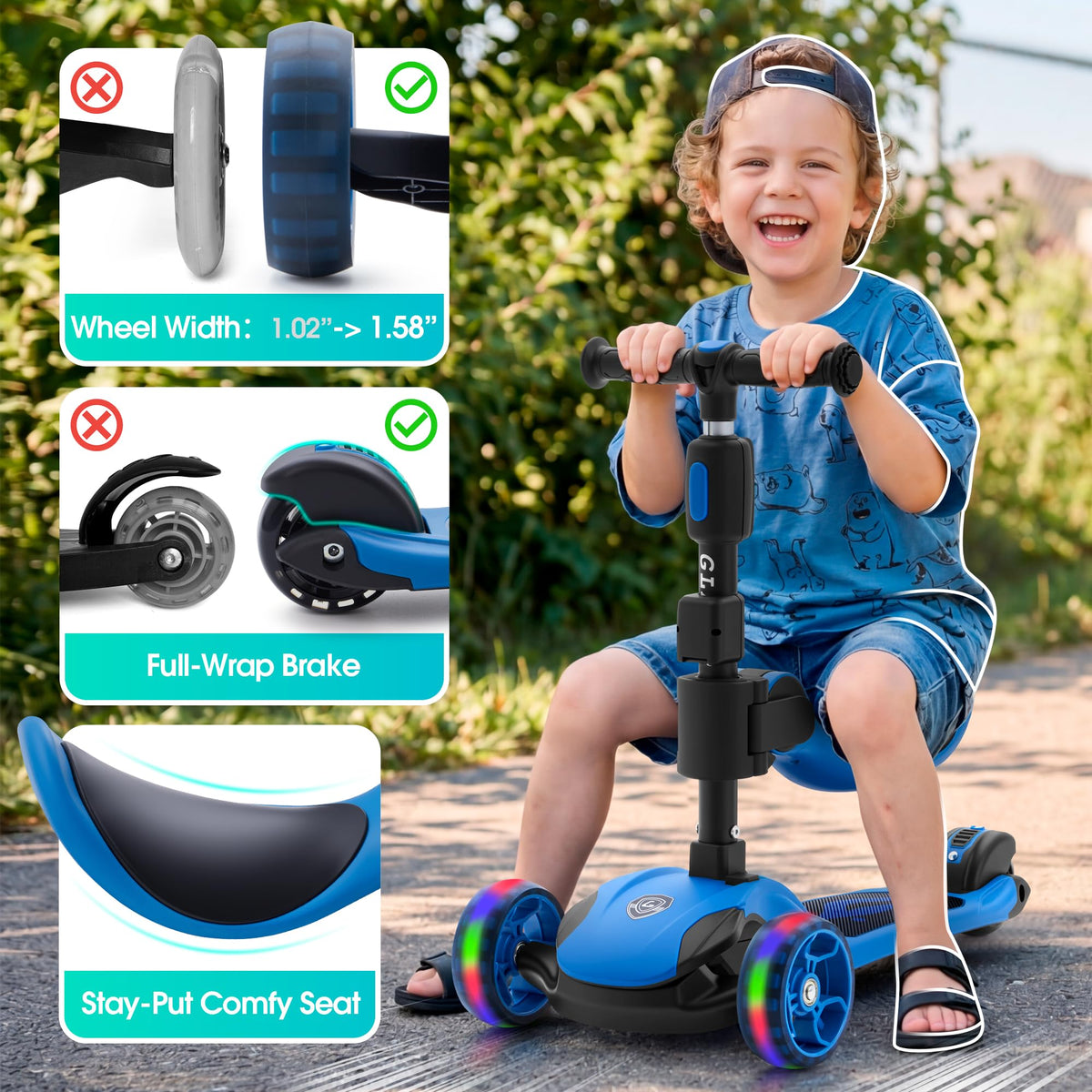 2-in-1 Folding 3 Wheel Kick Scooter X7983
