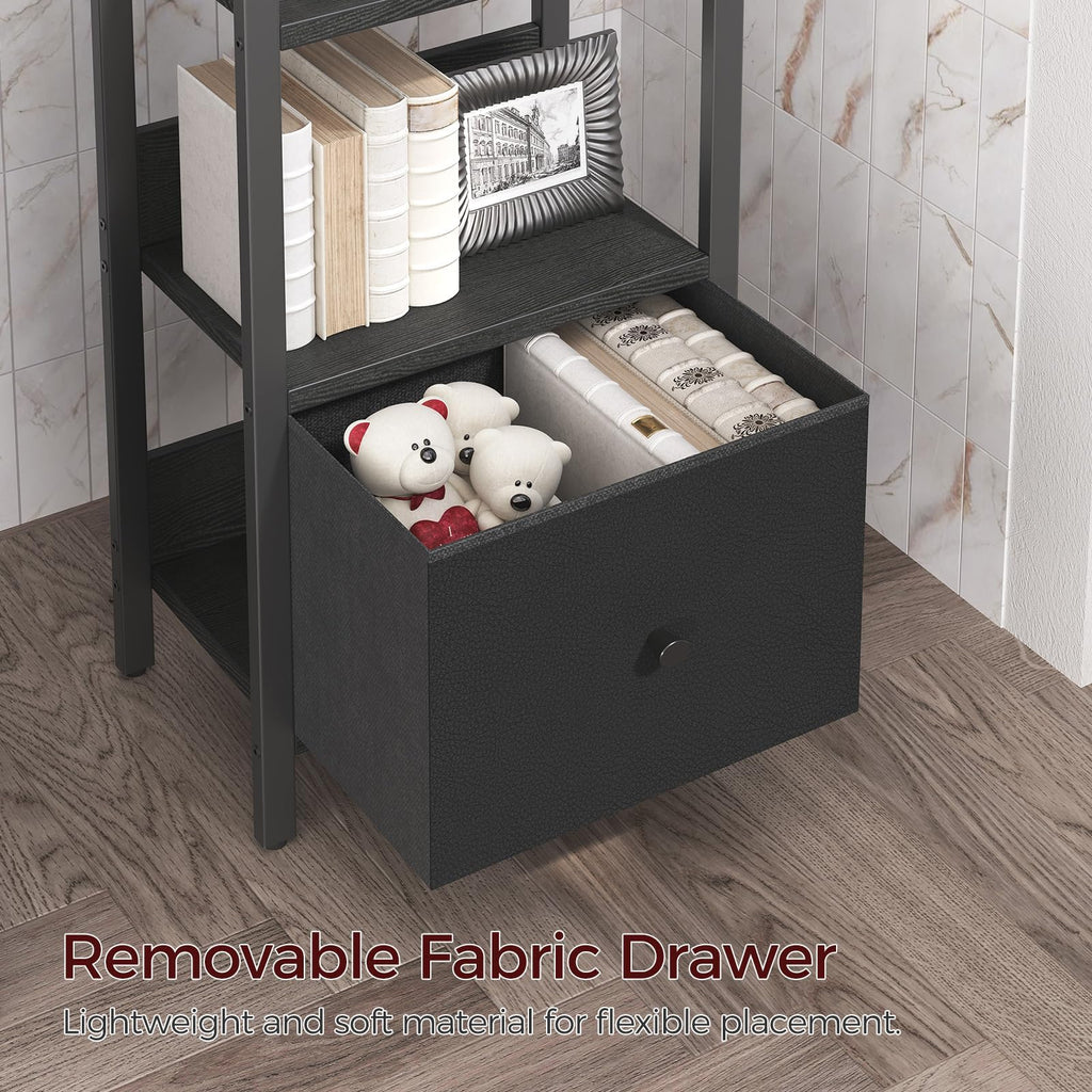 Black 5-Tier Bookshelf with Drawer Q46503