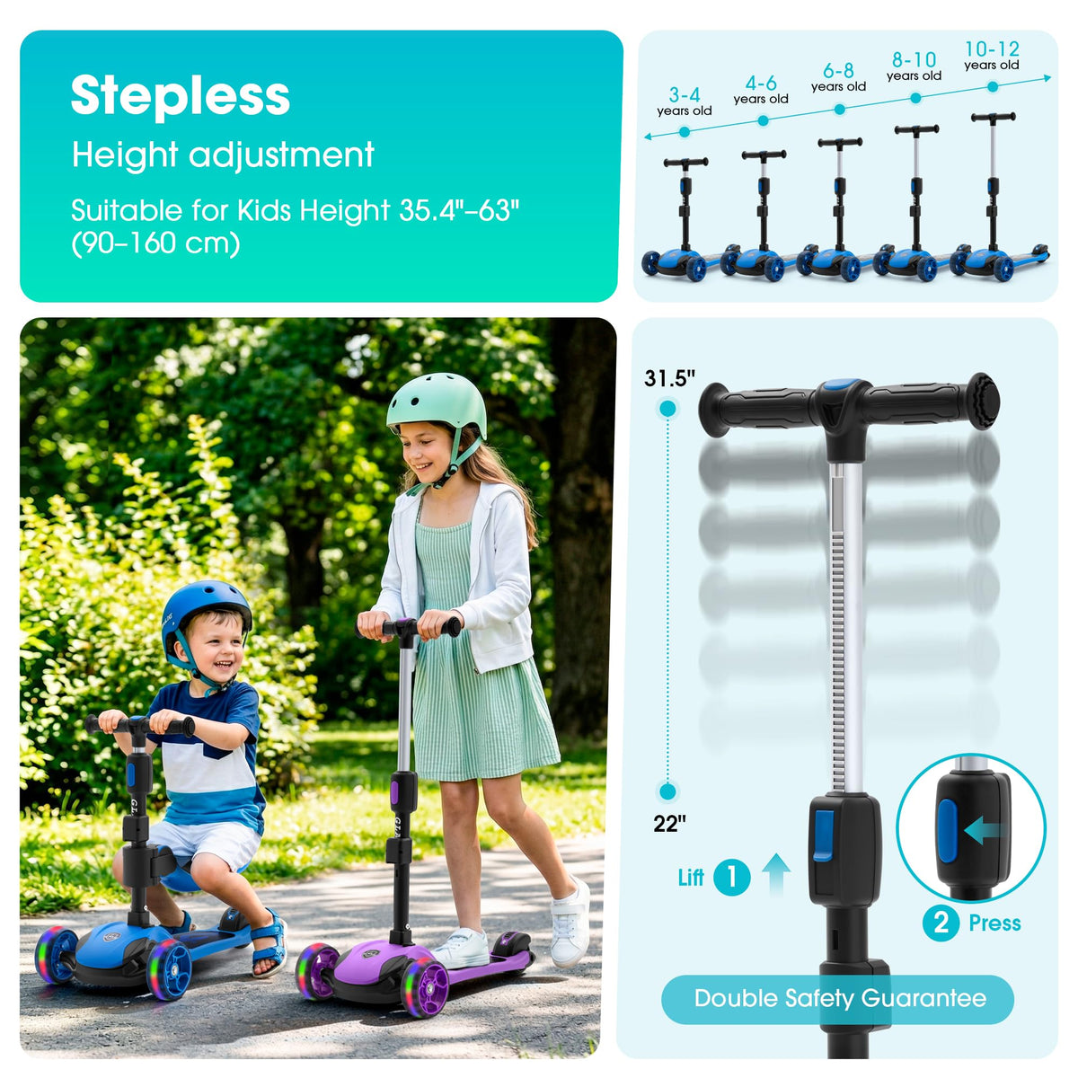 2-in-1 Folding 3 Wheel Kick Scooter X7983