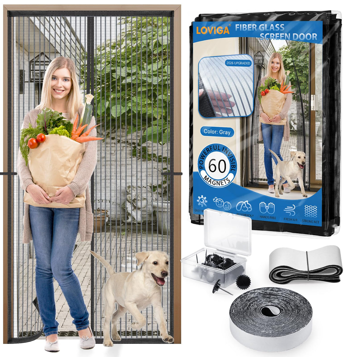 Magnetic Closure Fiberglass Screen Door Mesh 36 Inch X 82 Inch M8863
