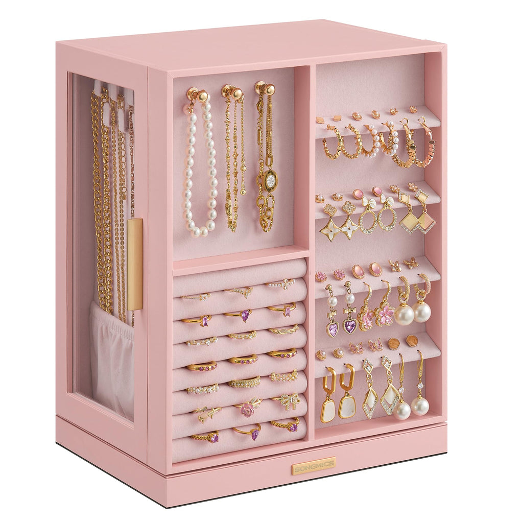 Jelly Pink 5 Drawers Rotating Jewelry Box Organizer Z8793