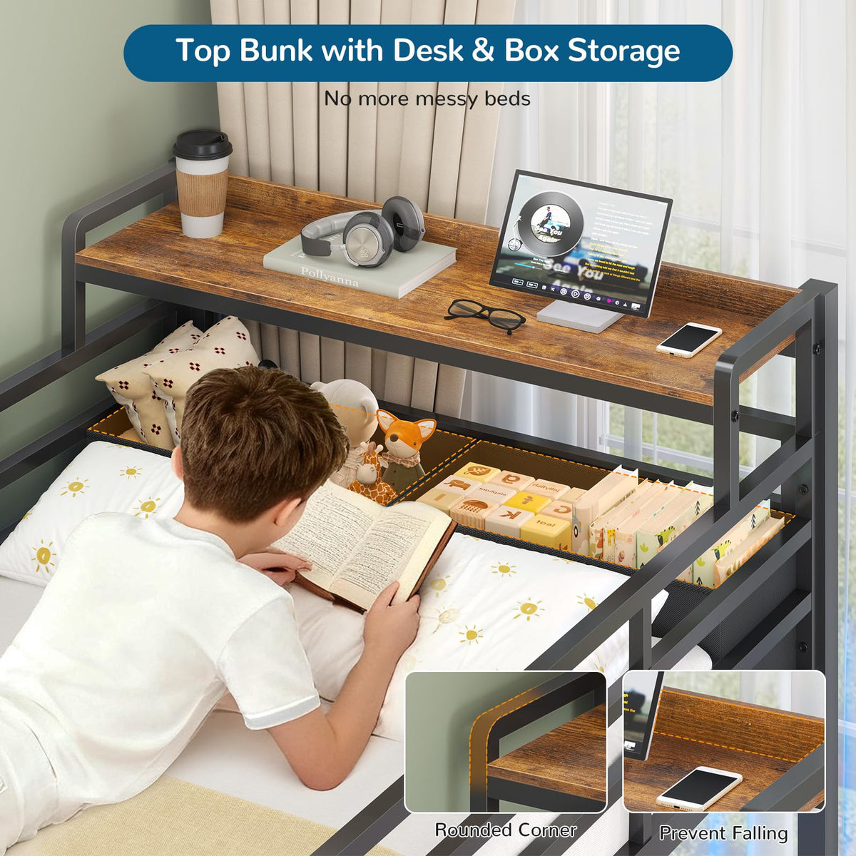Black Twin Over Twin Triple Bunk Bed with Storage Drawers K1584
