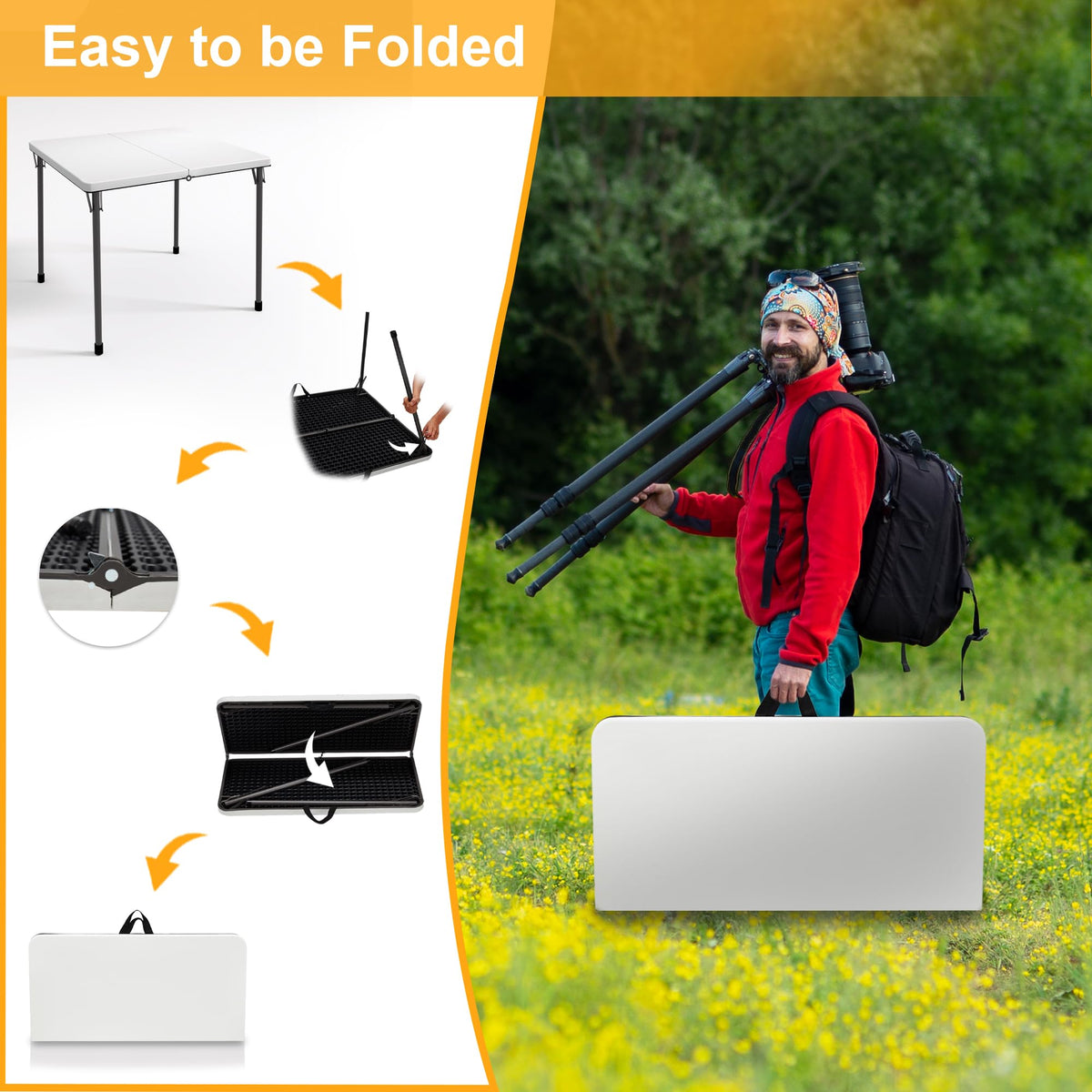 34" White Folding Card Table with Carrying Handle N6941