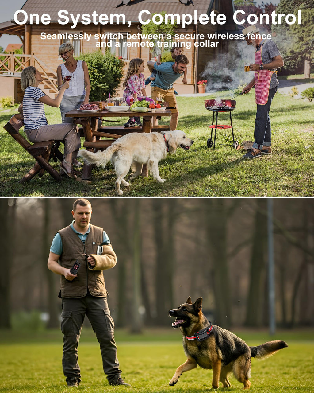 Wireless Dog Fence System 2-in-1 Pet Containment Training Collar IPX6 Waterproof Rechargeable Black Red X88172
