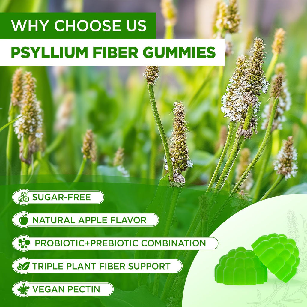 1500mg Psyllium Husk Fiber Gummies with Probiotics, Inulin, Chia Seed, Sugar Free, 60 Chewable Q83559