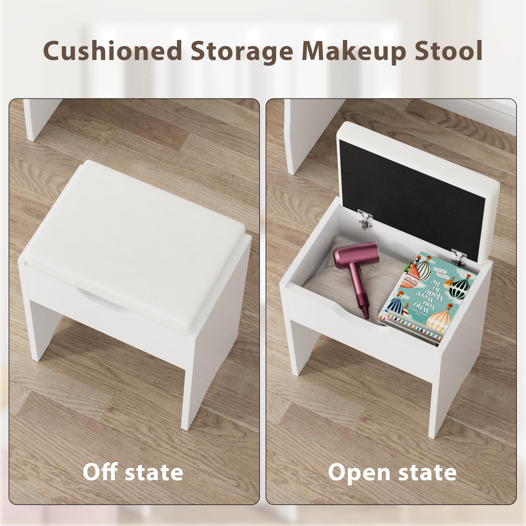 White Vanity Desk Set with Lighted Mirror and 2 Drawers F537