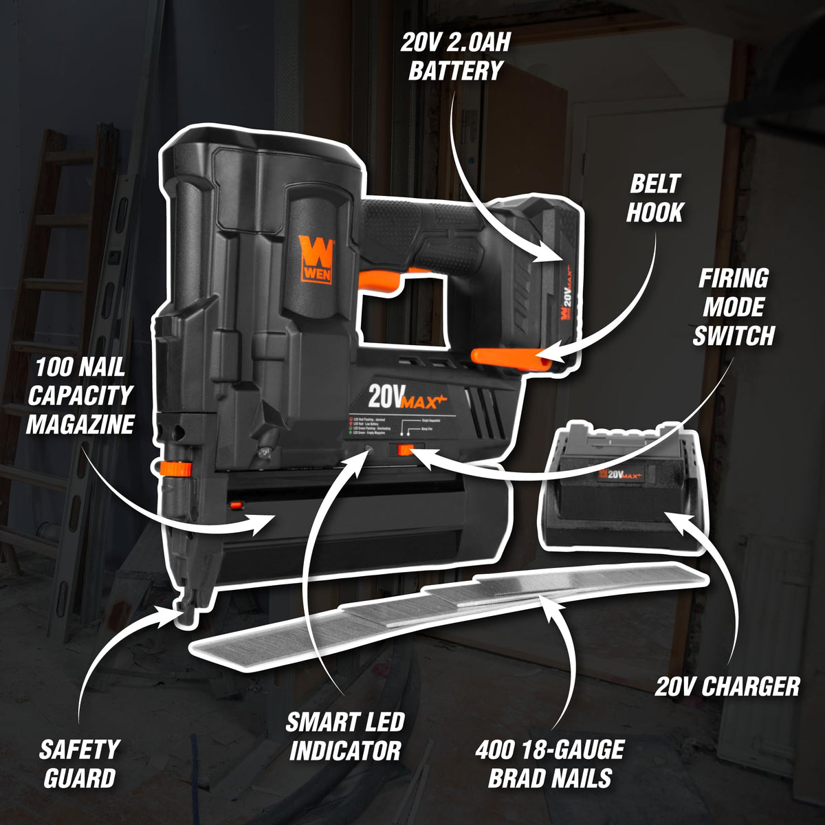 20V Max Cordless 18-Gauge Brad Nailer with Battery and Charger N7923