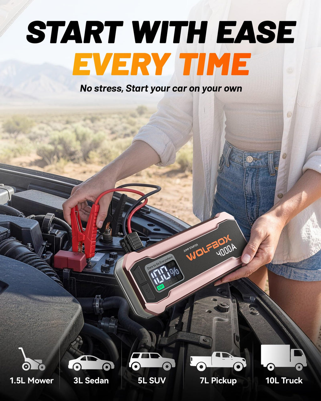 12V Pink Portable Car Jump Starter with 65W Quick Charger O819
