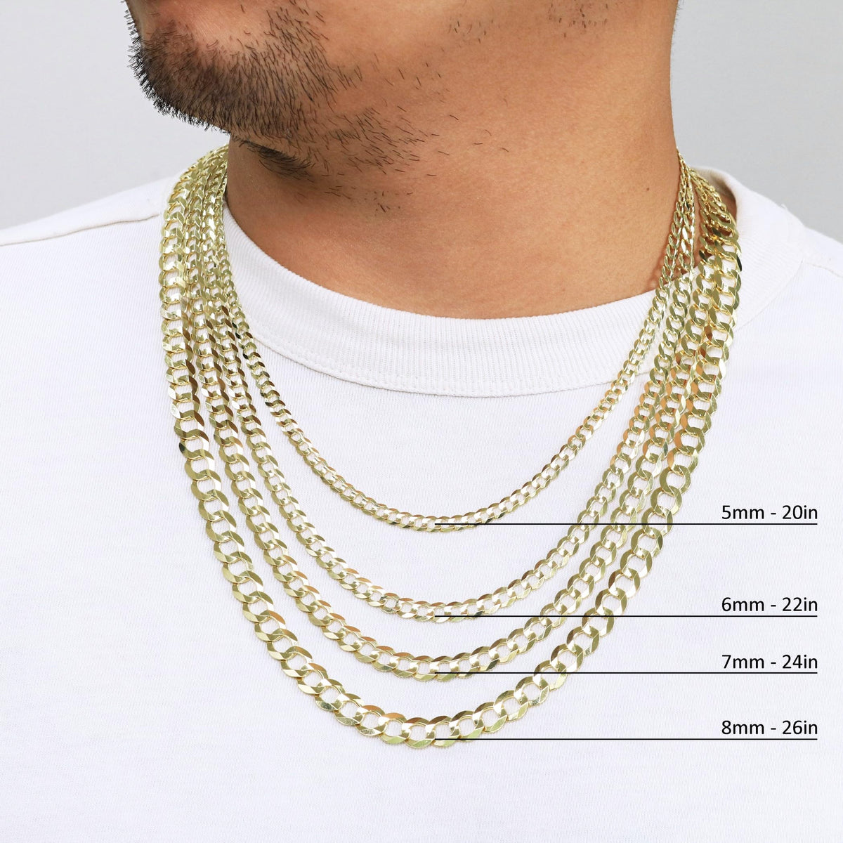 14K Yellow Gold Cuban Curb Link Chain Necklace G377