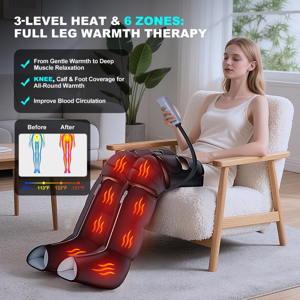 Black Leg Compression Massager with Heated Knee X88088