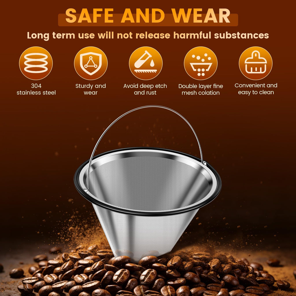 8-12 Cup Stainless Steel Reusable Cone Coffee Filter R135075