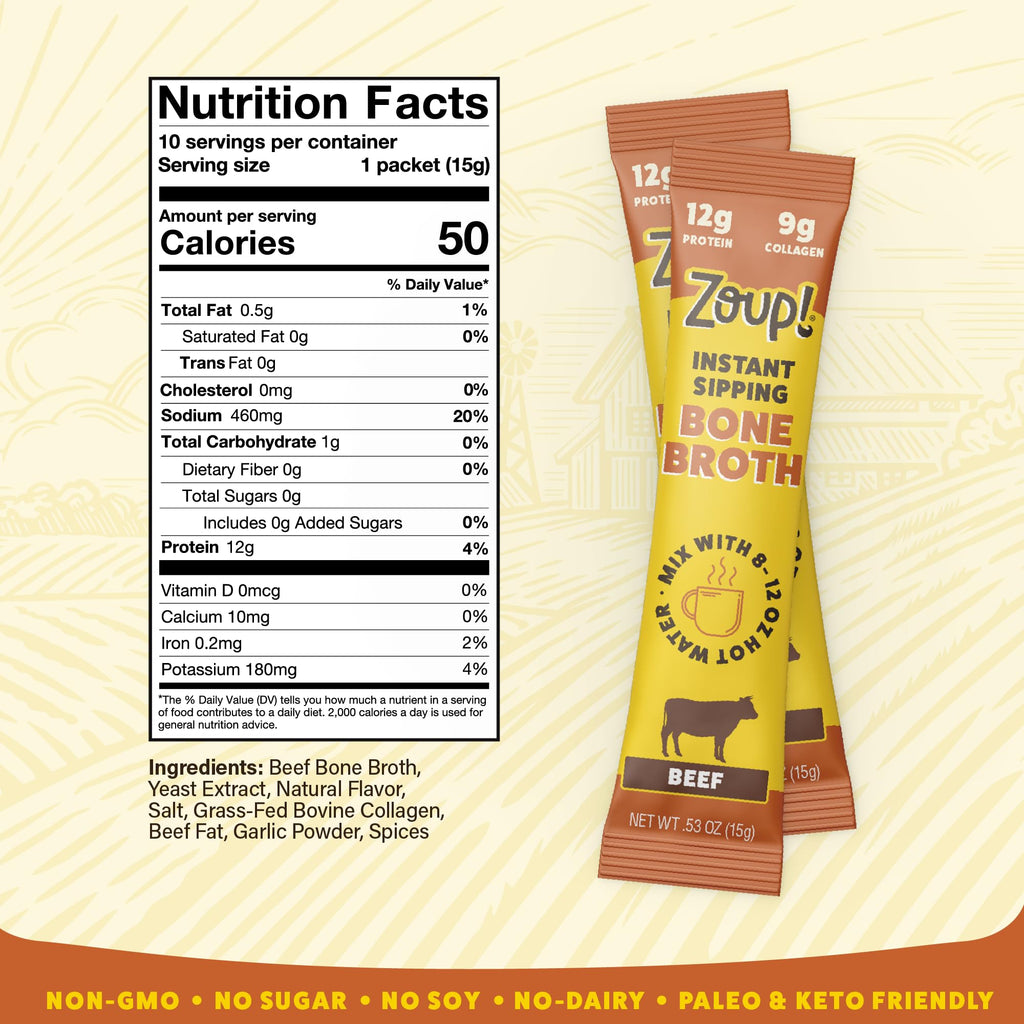 Instant Sipping Bone Broth Mix Beef 0.53 oz Pack of 30 R713397