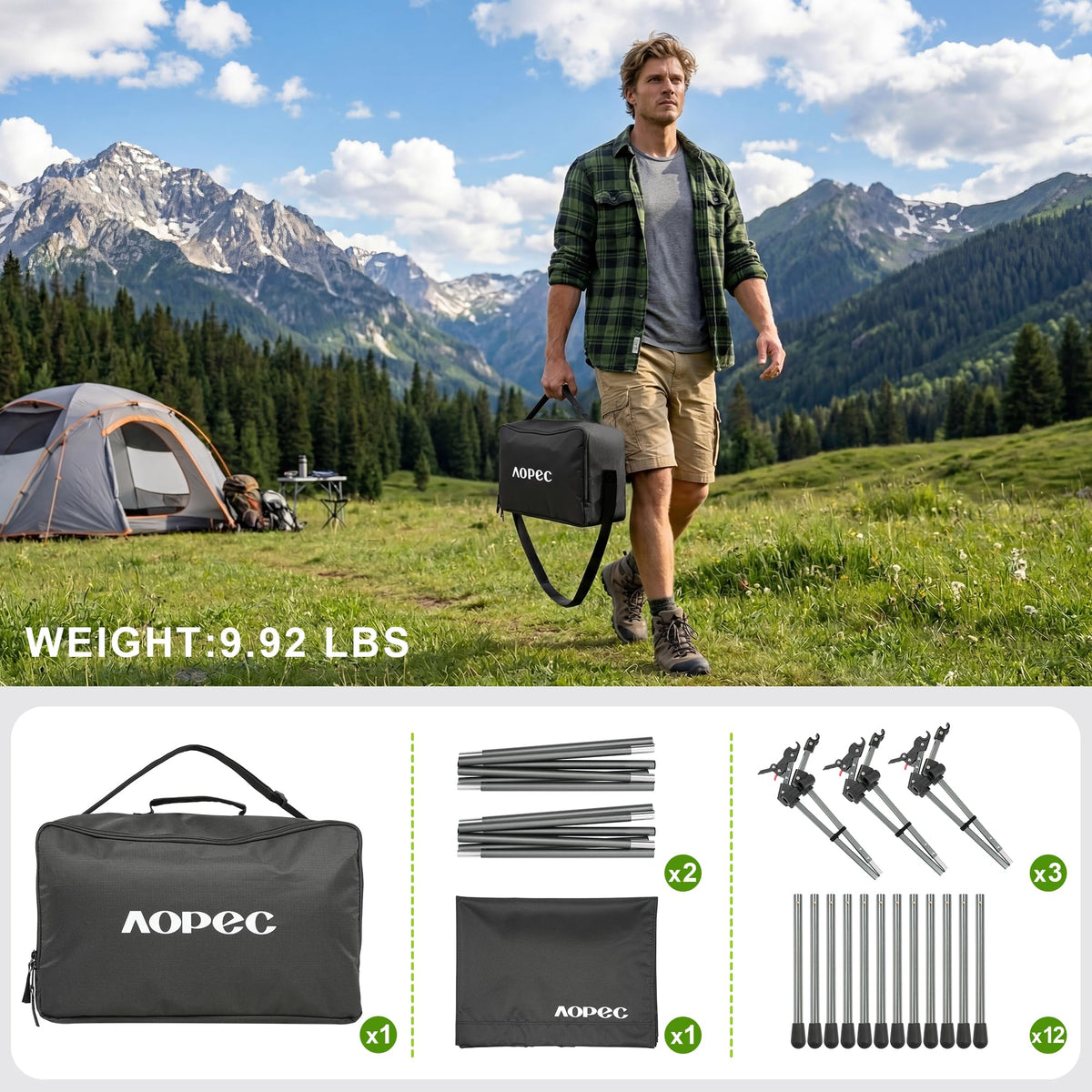 Height Adjustable Black Camping Cot V3251