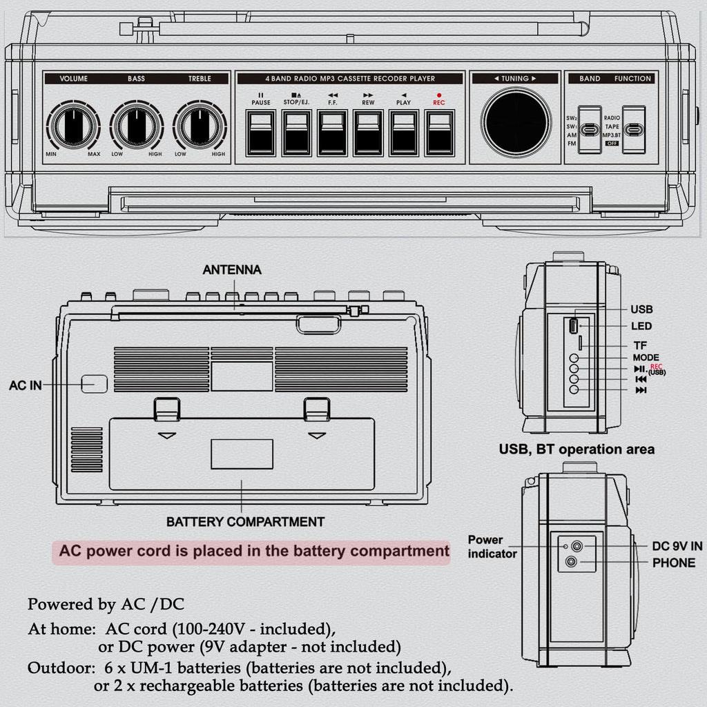 Portable Boombox with Cassette Player Recorder V532871