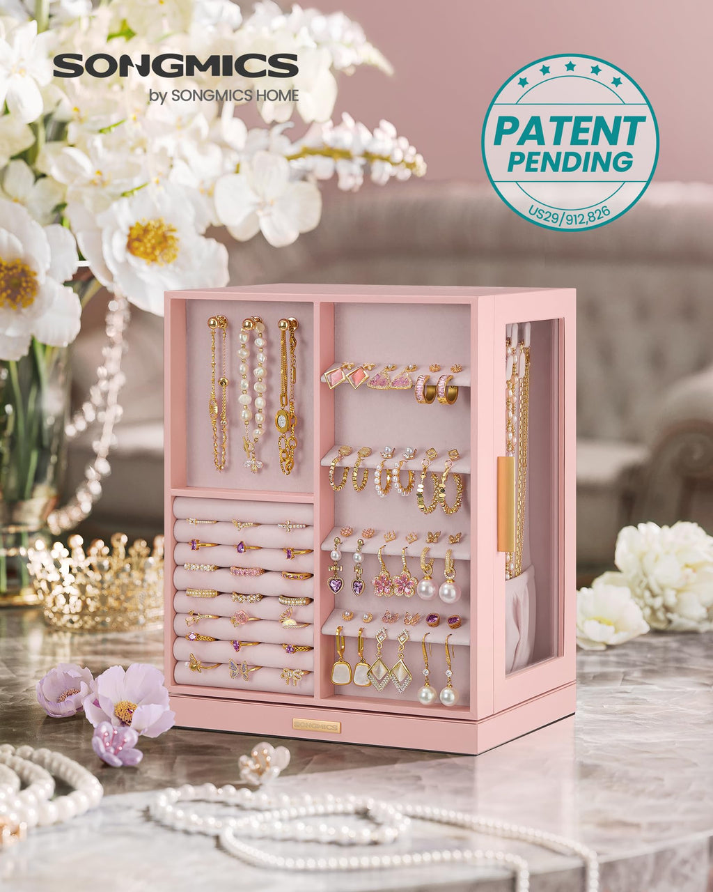 Jelly Pink 5 Drawers Rotating Jewelry Box Organizer Z8793