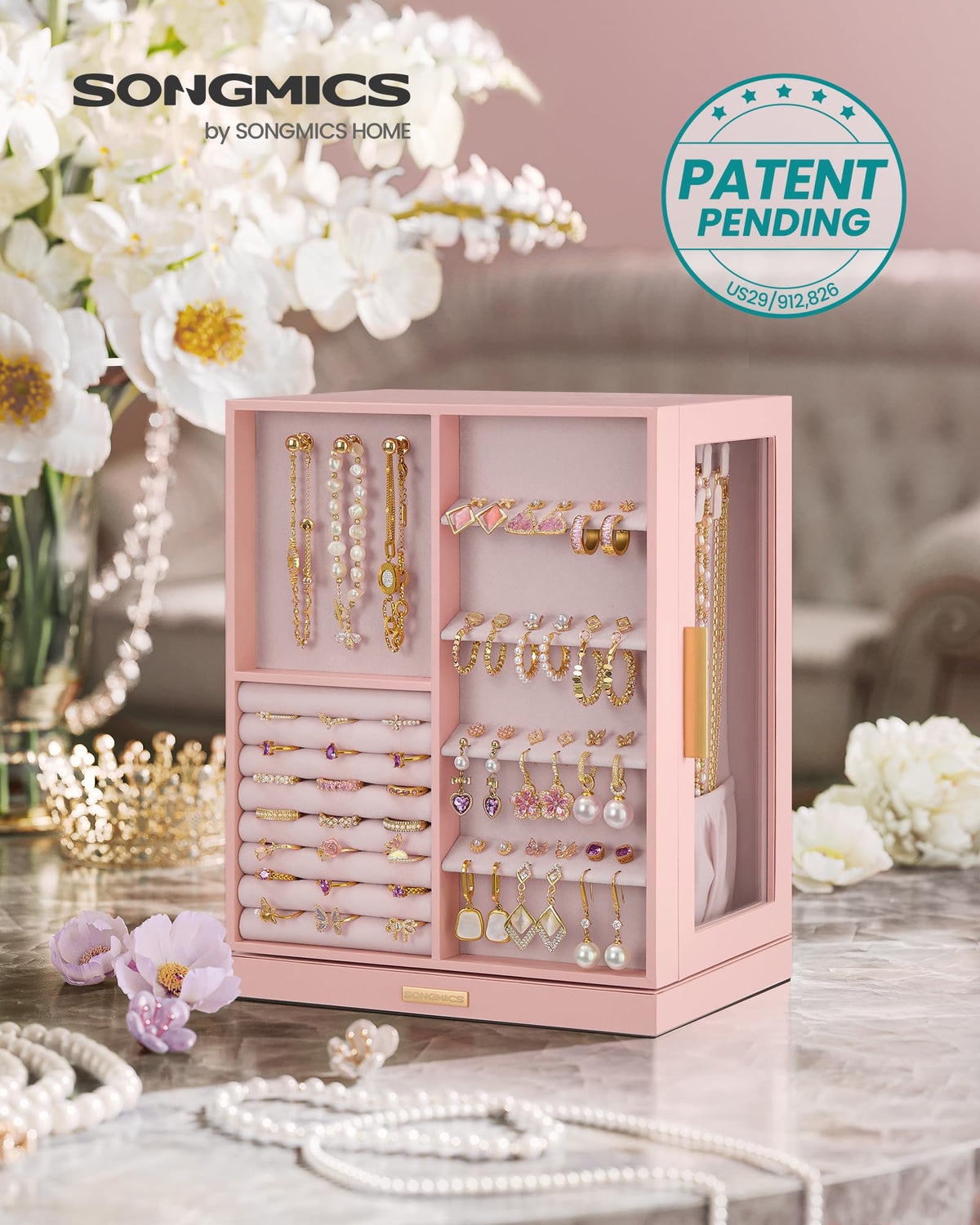 Jelly Pink 5 Drawers Rotating Jewelry Box Organizer Z8793