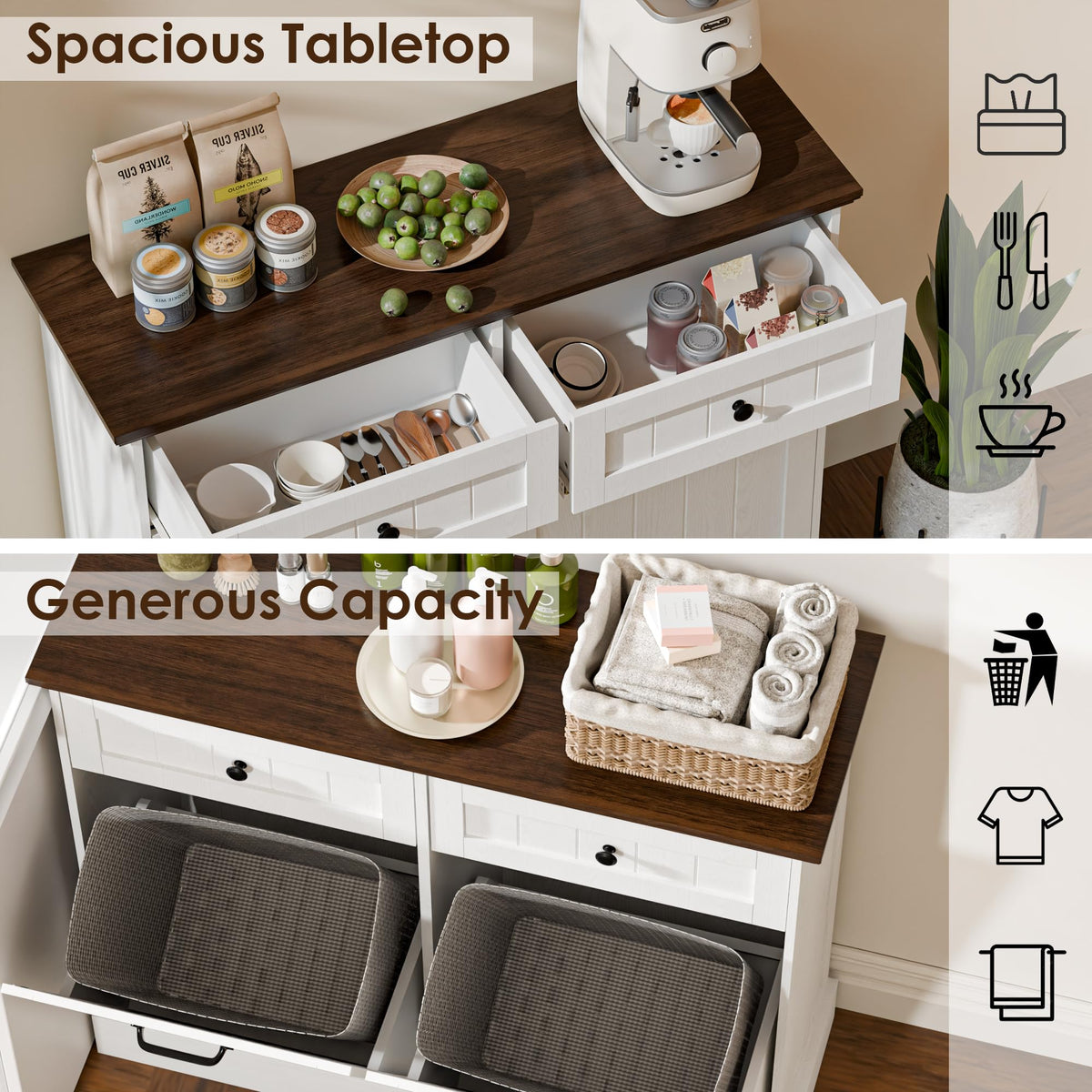 20 Gallons Tilt Out Trash Cabinet with Drawer, White I153214