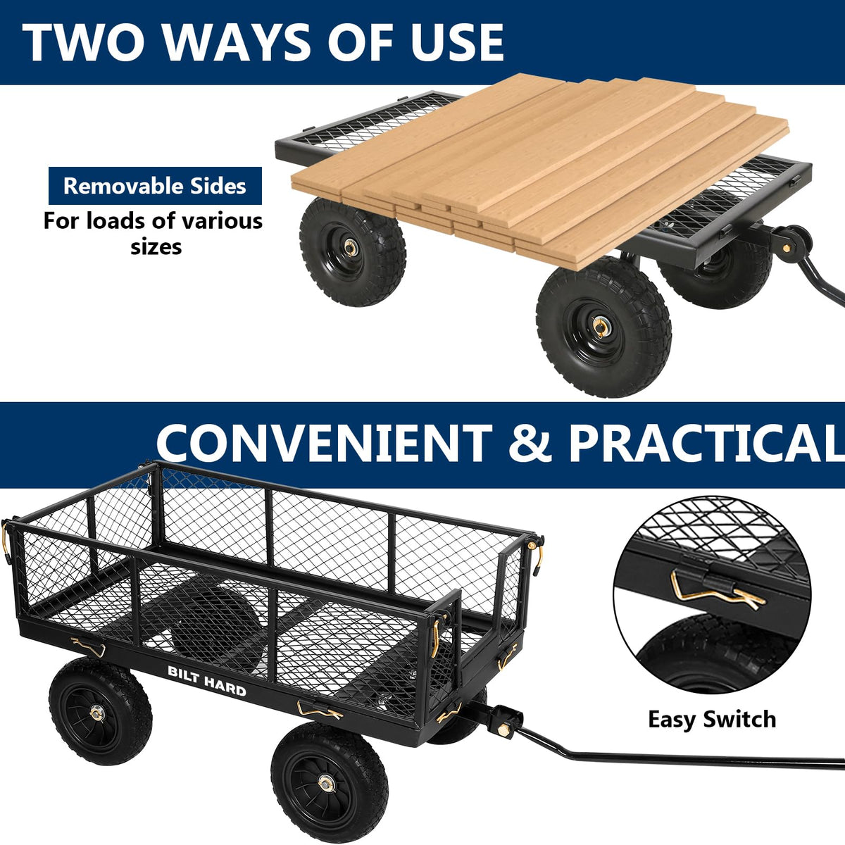 10" Flat Free Tires Steel Garden Cart with Rotating Handle R5219