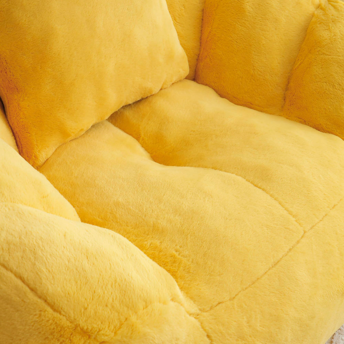 Yellow Faux Fur Memory Foam Bean Bag Chair with Footstool V524289