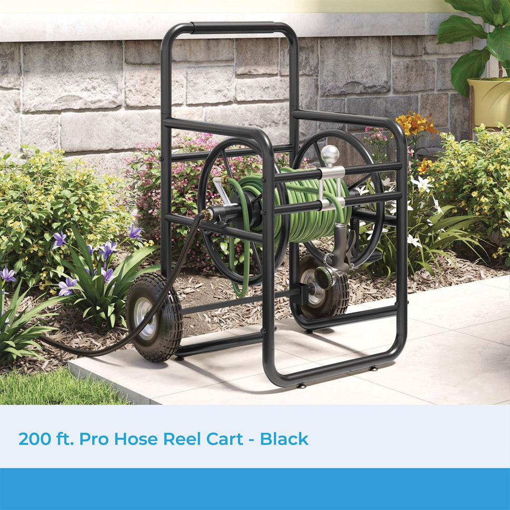 200' Steel Garden Hose Reel Cart with Flat-Free Rubber Tires F493190