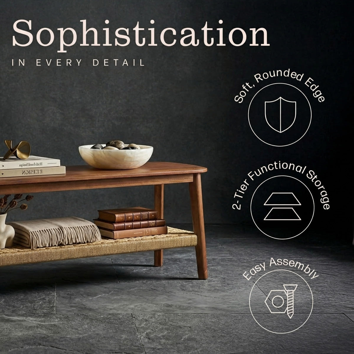 Solid Wood Entryway Bench with Woven Storage Shelf, Chestnut, 48” C35851