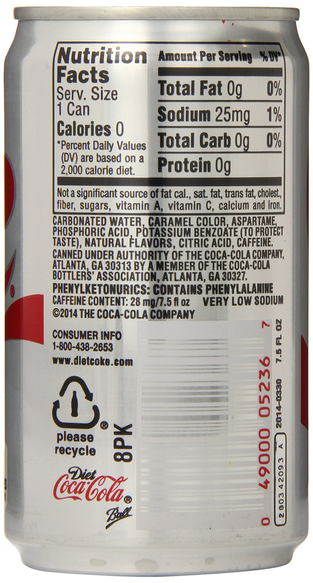 Diet Coke Mini-Cans, 7.5 fl oz (Pack of 24) B551285