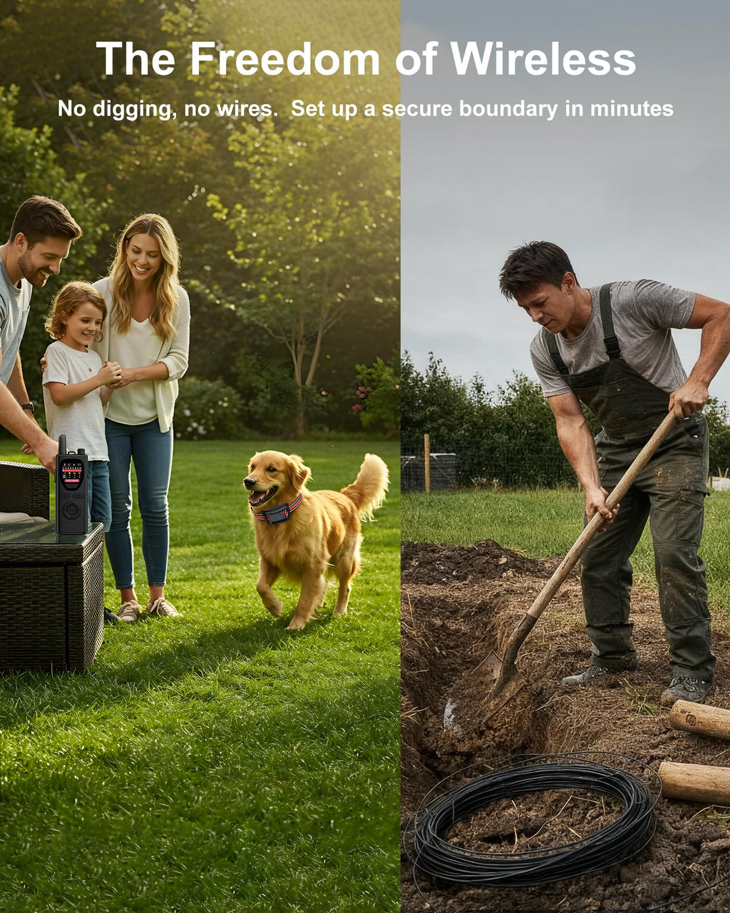 Wireless Dog Fence System 2-in-1 Pet Containment Training Collar IPX6 Waterproof Rechargeable Black Red X88172