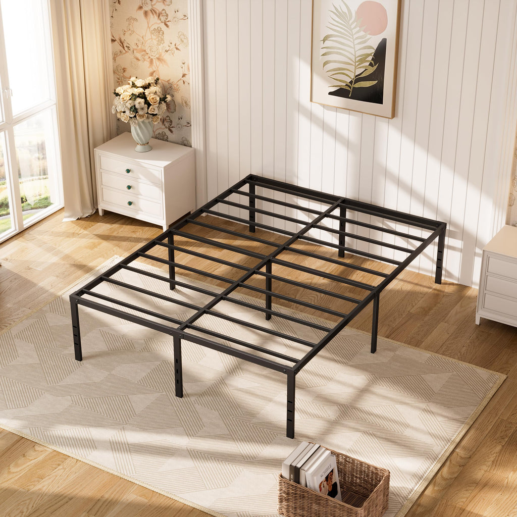 Queen Size Platform Bed Frame Steel Slat Support Black G3474