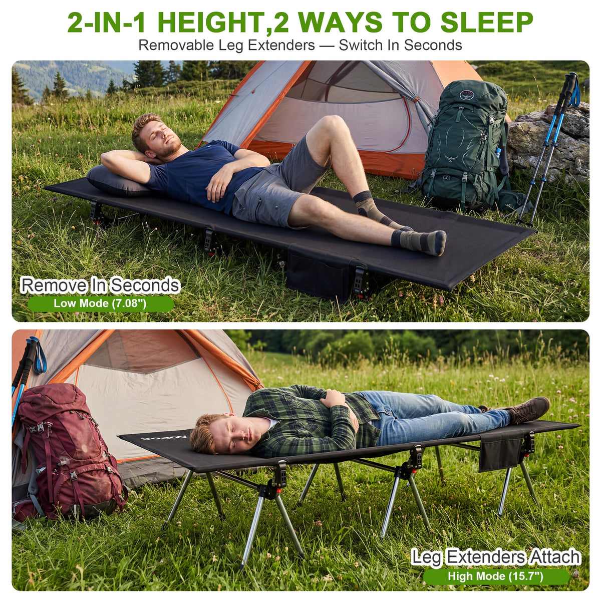 Height Adjustable Black Camping Cot V3251